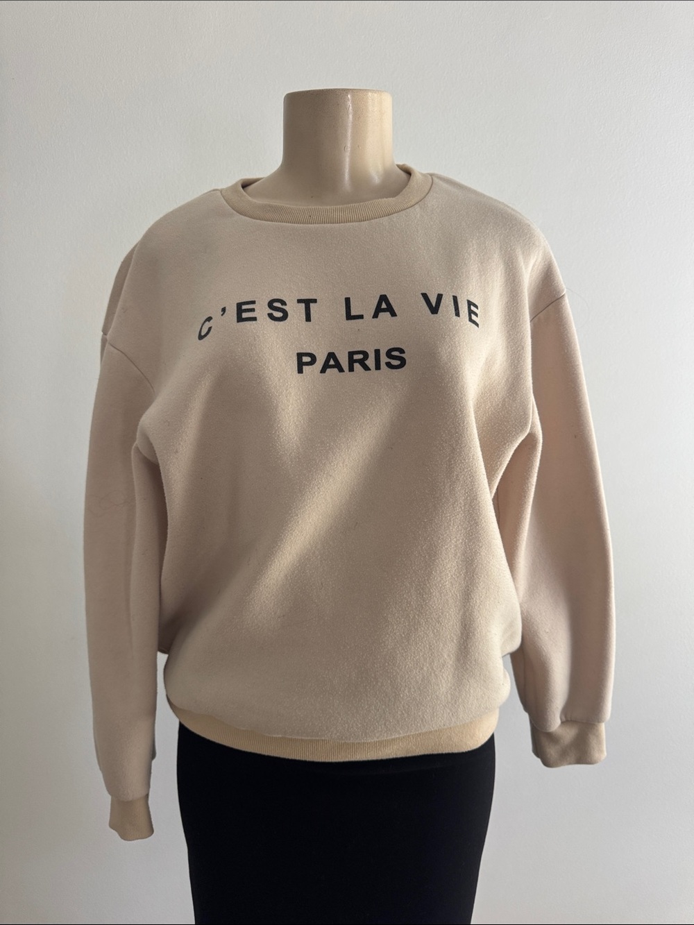 SHEIN Beige 'C'EST LA VIE PARIS' Crewneck Sweatshirt